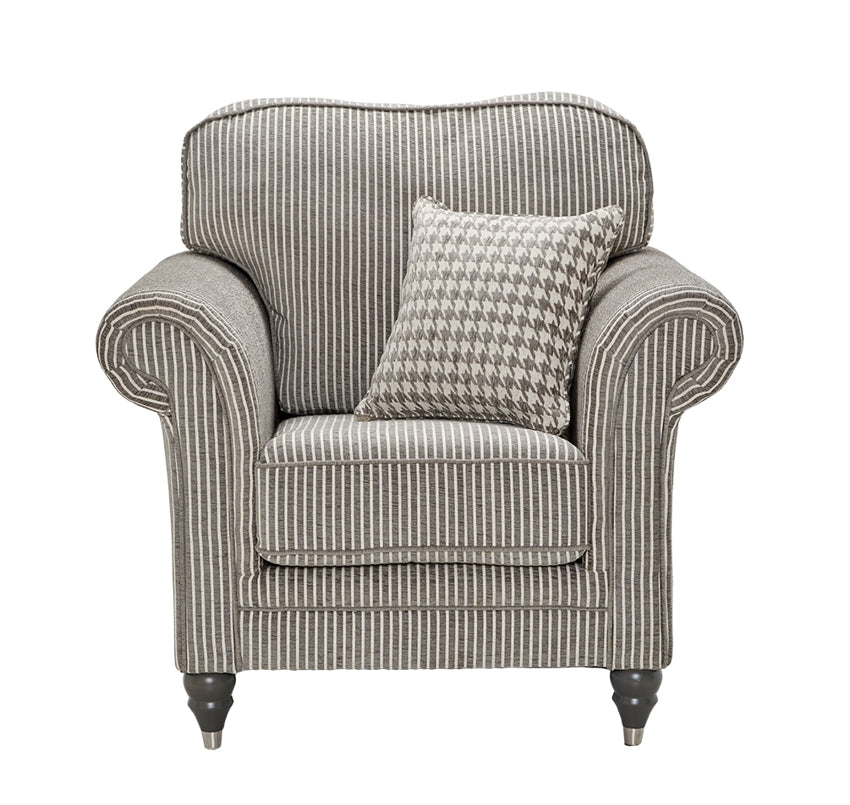 Cambridge Armchair In Andrew Pinstripe Charcoal Fabric With Perro Geometric Charcoal Scatters
